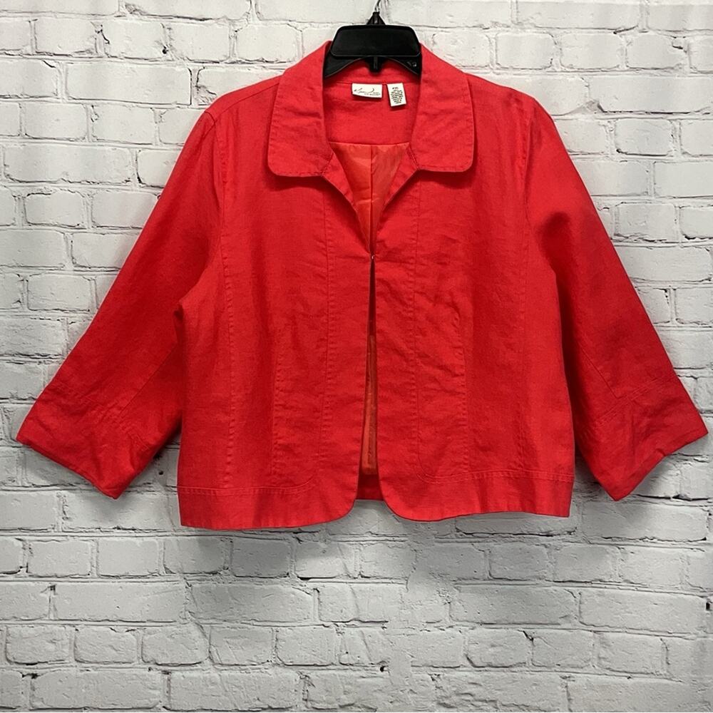 Kim Rogers Blazer Women's Petite Size XLP Red 100% Linen Business Casual Travel
